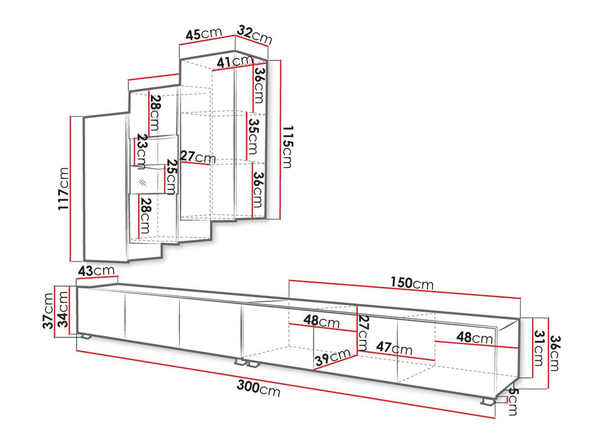 Nappali szett Calabrini (Bralani XVII), Led világítás: Ez kék, Szín: Fényes fekete