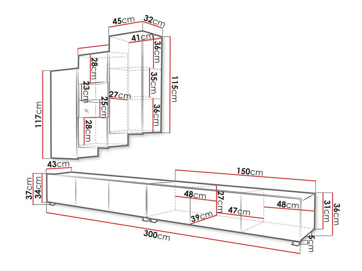 Nappali szett Calabrini (Bralani XVII), Led világítás: Nem, Szín: Fényes fekete