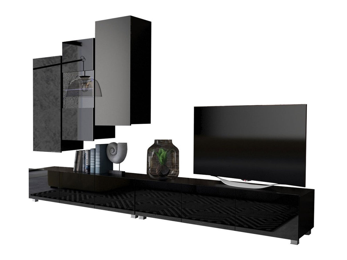 Nappali szett Calabrini (Bralani XVII), Led világítás: Igen fehér, Szín: Fényes fekete