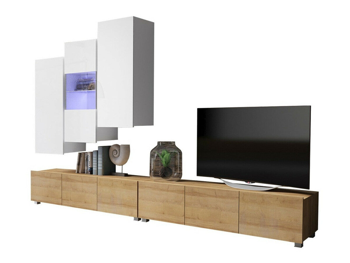 Nappali szett Calabrini (Bralani XVII), Szín: Arany tölgy + Fehér + Fényes fehér, Led világítás: Nem