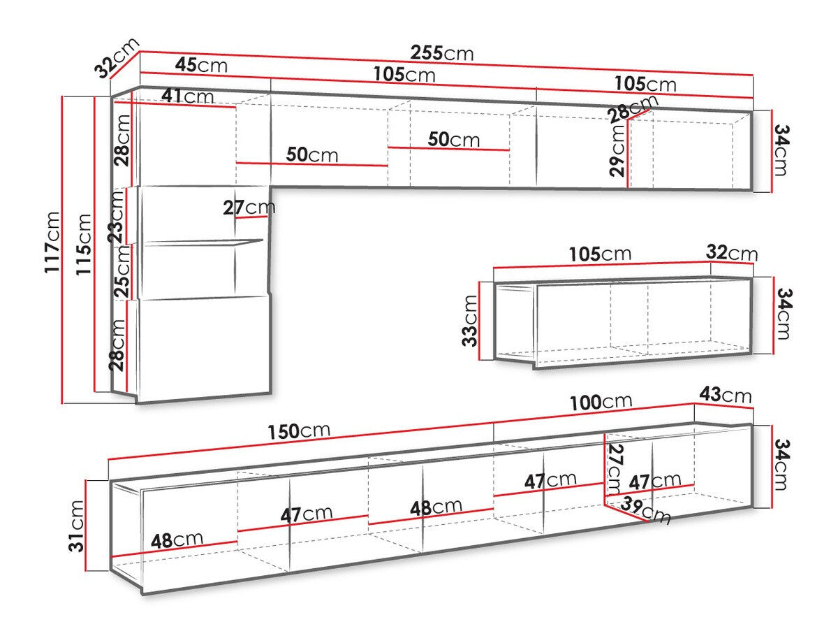 Nappali szett Calabrini (Bralani IV), Led világítás: Igen fehér, Szín: Fényes fekete