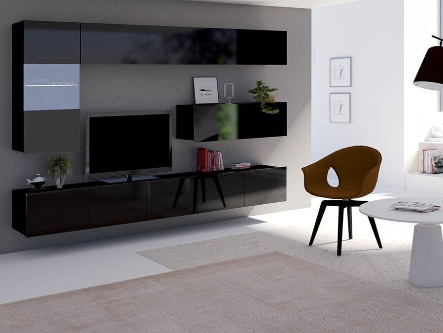 Nappali szett Calabrini (Bralani IV), Led világítás: Nem, Szín: Fényes fekete