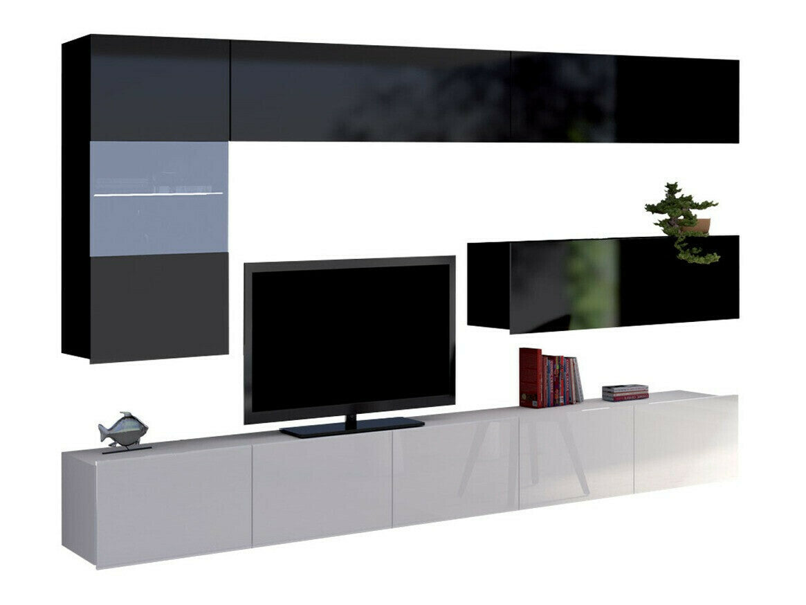 Nappali szett Calabrini (Bralani IV), Led világítás: Ez kék, Szín: Fényes fehér + Fényes fekete