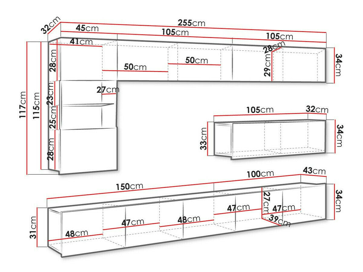 Nappali szett Calabrini (Bralani IV), Led világítás: Ez kék, Szín: Fényes fehér + Fényes fekete