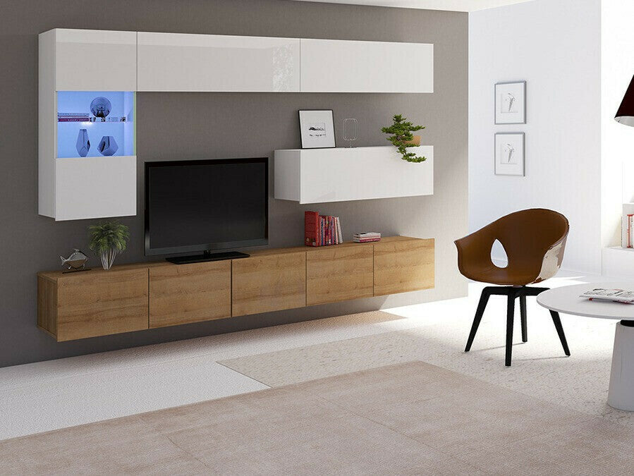 Nappali szett Calabrini (Bralani IV), Szín: Arany tölgy + Fehér + Fényes fehér, Led világítás: Nem