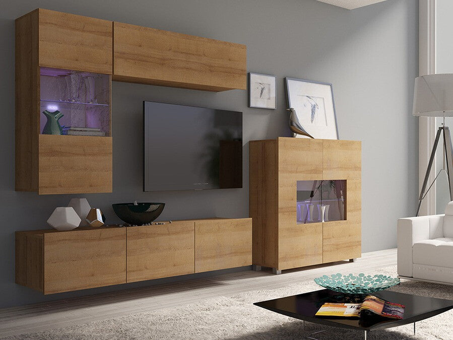 Nappali szett Calabrini (Bralani III), Szín: Arany tölgy , Led világítás: Igen fehér