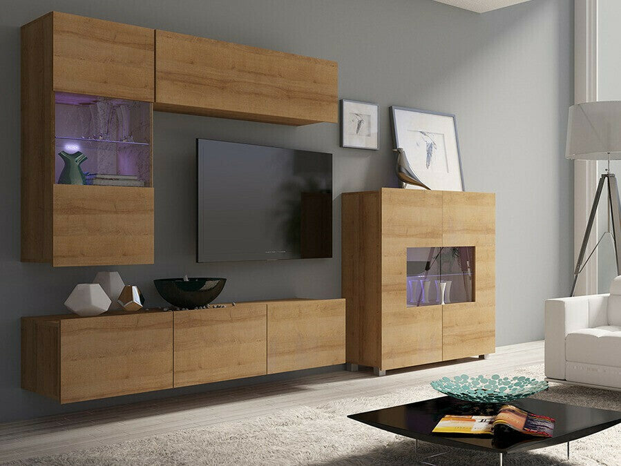 Nappali szett Calabrini (Bralani III), Szín: Arany tölgy , Led világítás: Ez kék