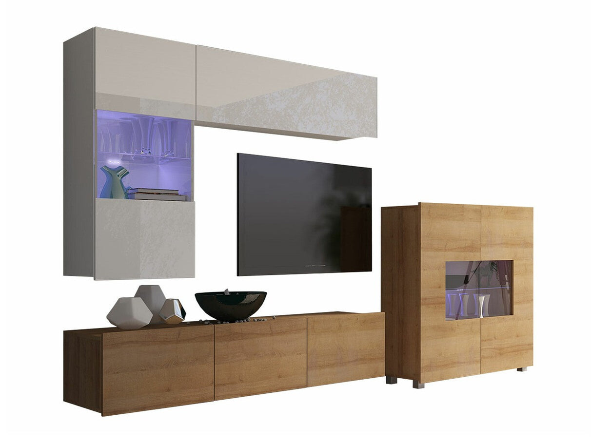 Nappali szett Calabrini (Bralani III), Szín: Arany tölgy + Fehér + Fényes fehér, Led világítás: Igen fehér