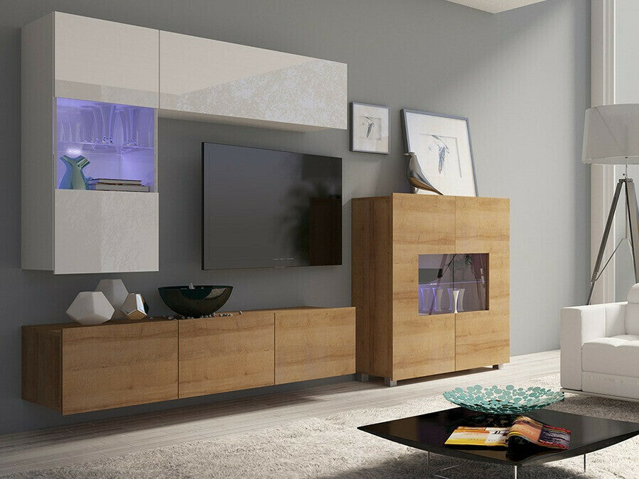 Nappali szett Calabrini (Bralani III), Szín: Arany tölgy + Fehér + Fényes fehér, Led világítás: Nem