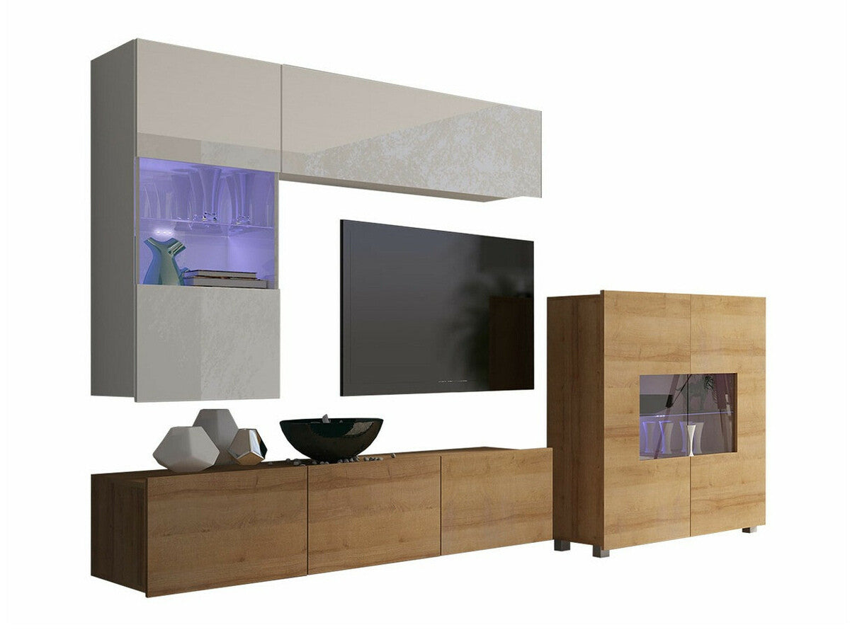 Nappali szett Calabrini (Bralani III), Szín: Arany tölgy + Fehér + Fényes fehér, Led világítás: Nem