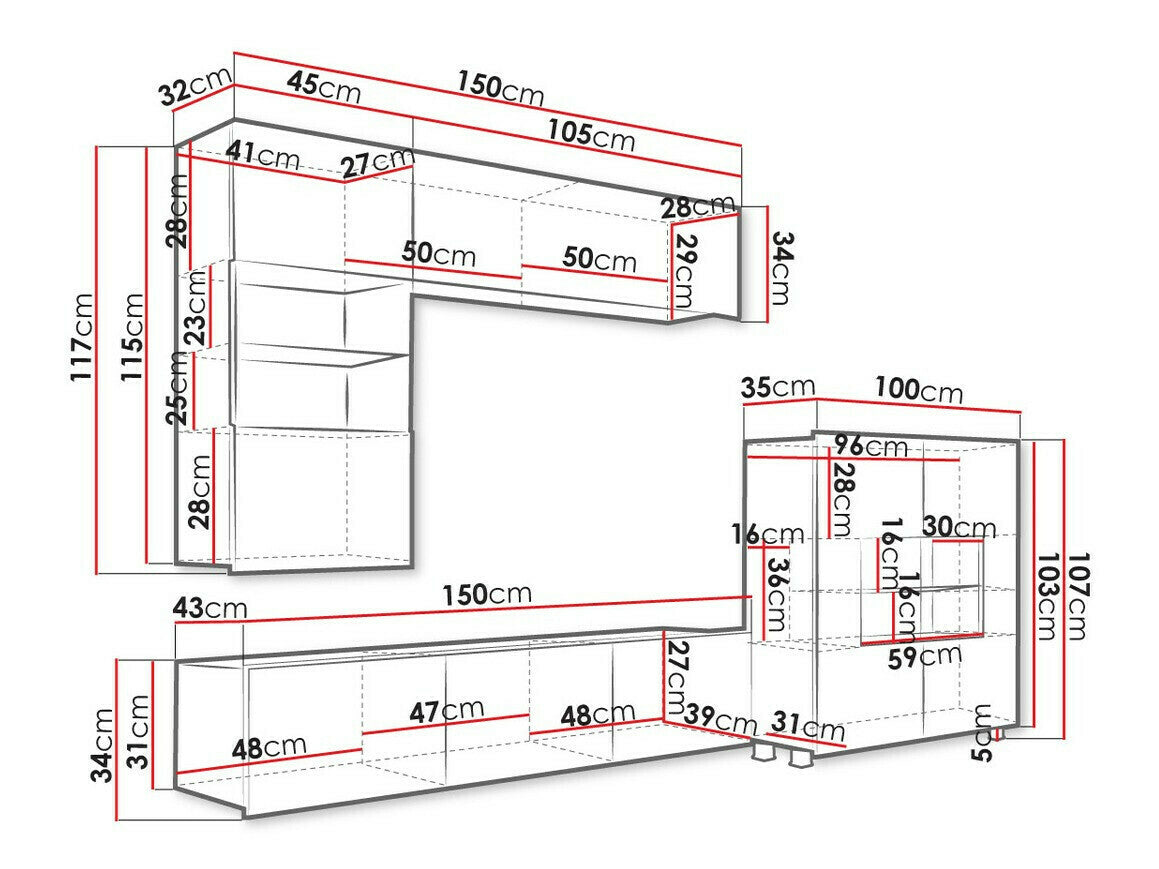 Nappali szett Calabrini (Bralani III), Led világítás: Igen fehér, Szín: Fényes fehér