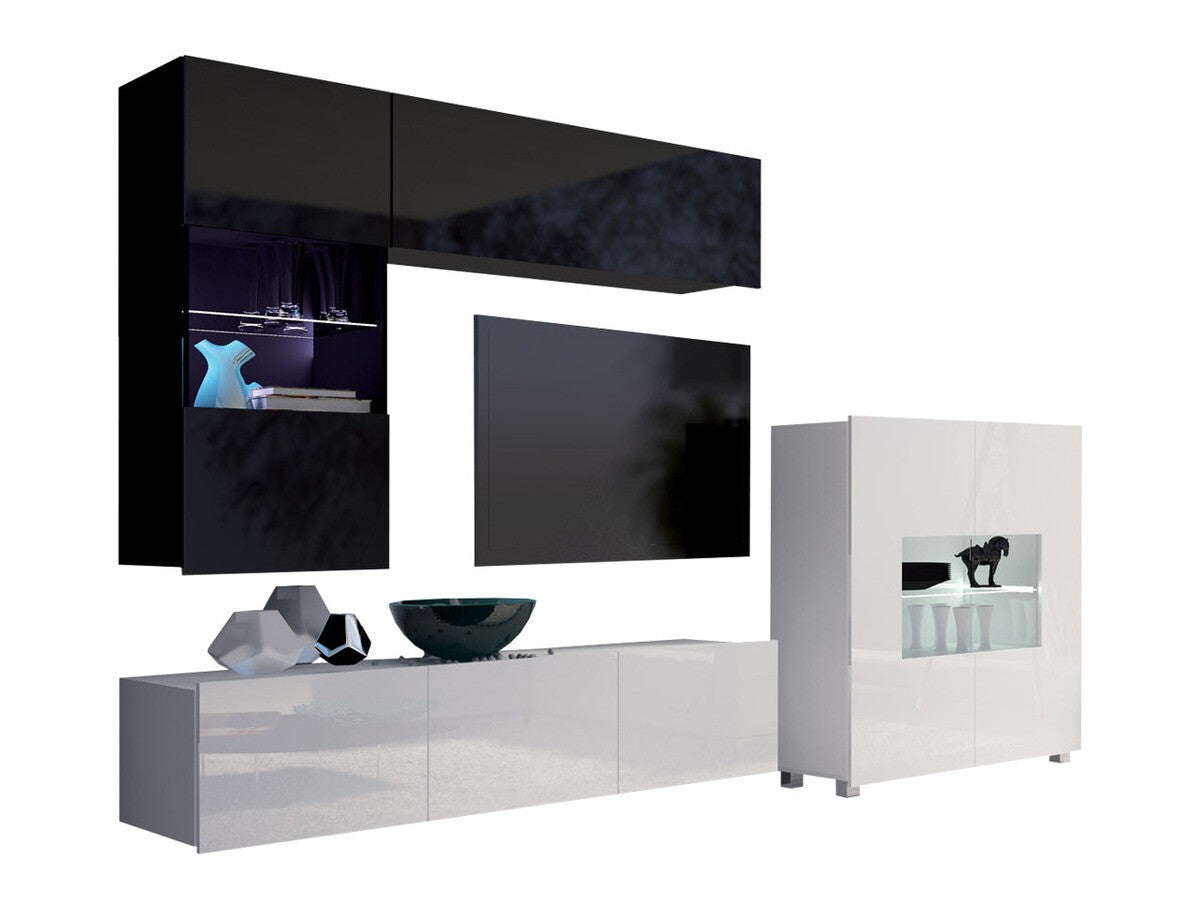 Nappali szett Calabrini (Bralani III), Led világítás: Igen fehér, Szín: Fényes fekete + Fényes fehér