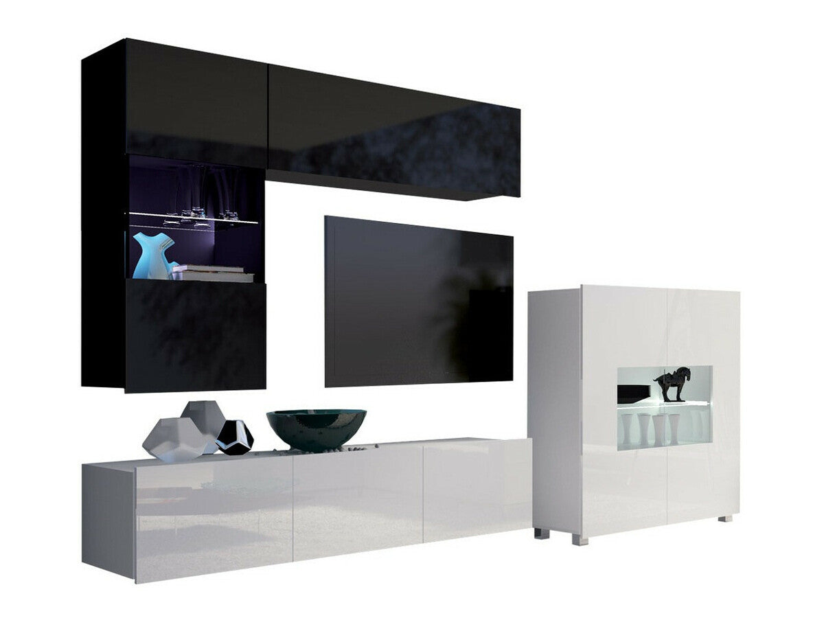 Nappali szett Calabrini (Bralani III), Led világítás: Nem, Szín: Fényes fekete + Fényes fehér