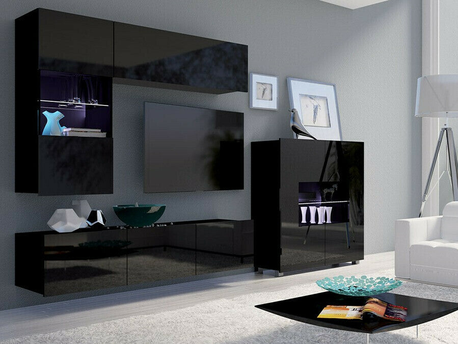 Nappali szett Calabrini (Bralani III), Led világítás: Nem, Szín: Fényes fekete