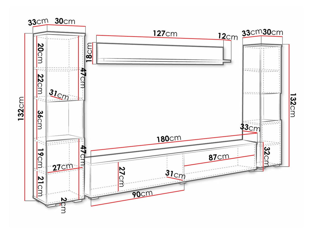 Nappali szett PARIS XL (Bamisio), Szín: Fehér + Fényes fehér, Led világítás: Nem