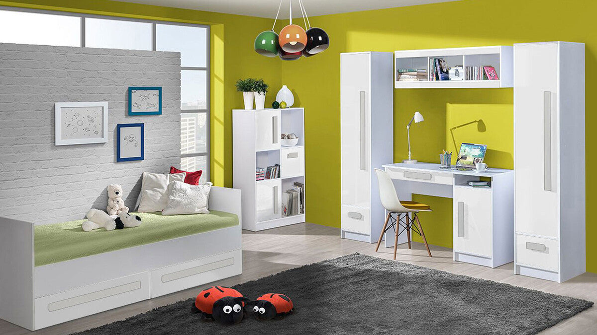 Ágy Guliver 90 (Raliv RL11), Szín: Fehér + Fényes fehér + Szürke