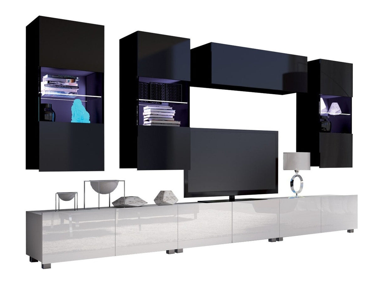 Nappali szett Calabrini (Bralani XI), Led világítás: Igen fehér, Szín: Fényes fehér + Fényes fekete