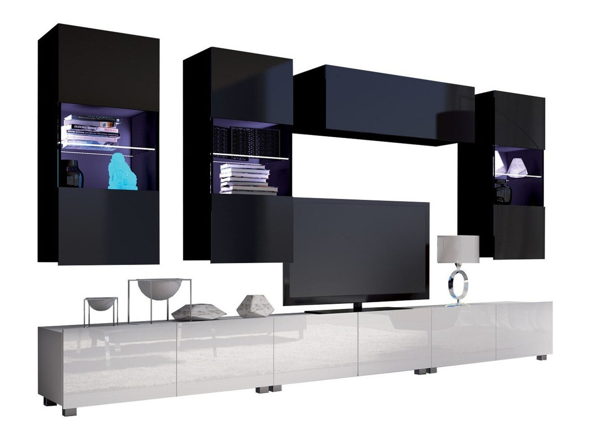 Nappali szett Calabrini (Bralani XI), Led világítás: Nem, Szín: Fényes fehér + Fényes fekete