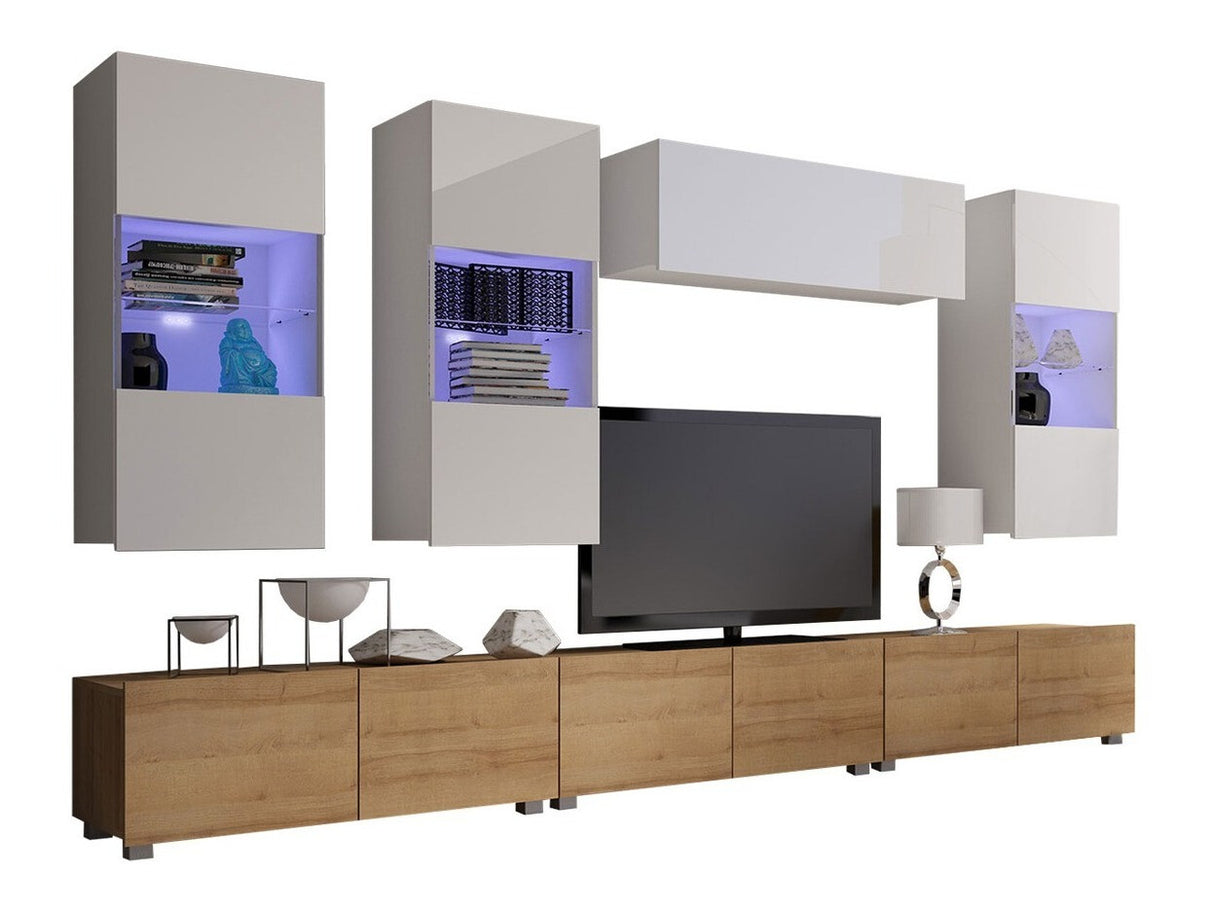 Nappali szett Calabrini (Bralani XI), Szín: Arany tölgy + Fehér + Fényes fehér, Led világítás: Nem