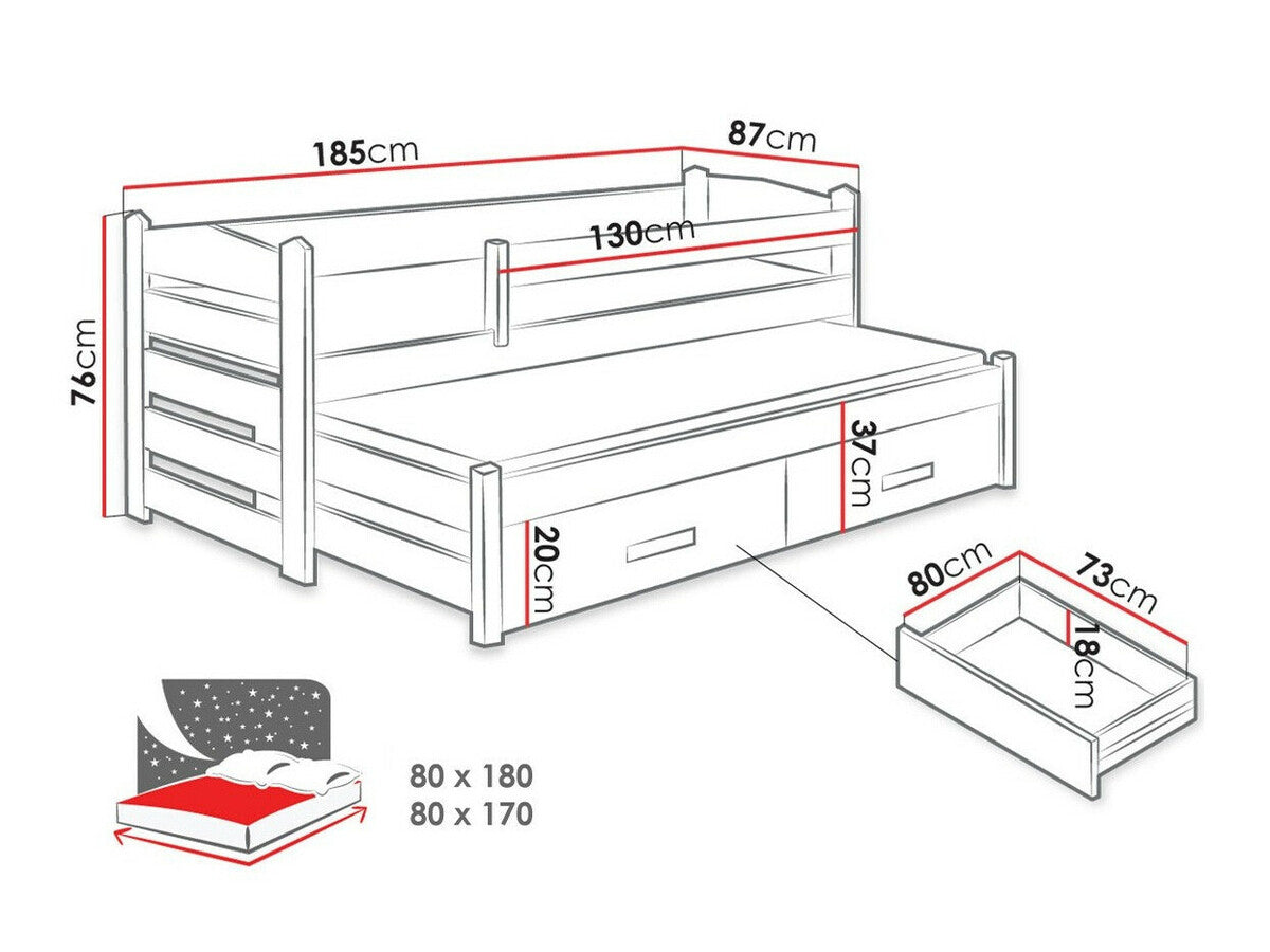 Ágy TIAGO II (Pat Karekoni II 80), Szín: Fehér + Artisan tölgy