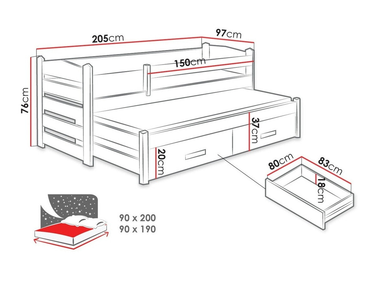 Ágy TIAGO II (Pat Karekoni II 90), Szín: Fehér + Artisan tölgy
