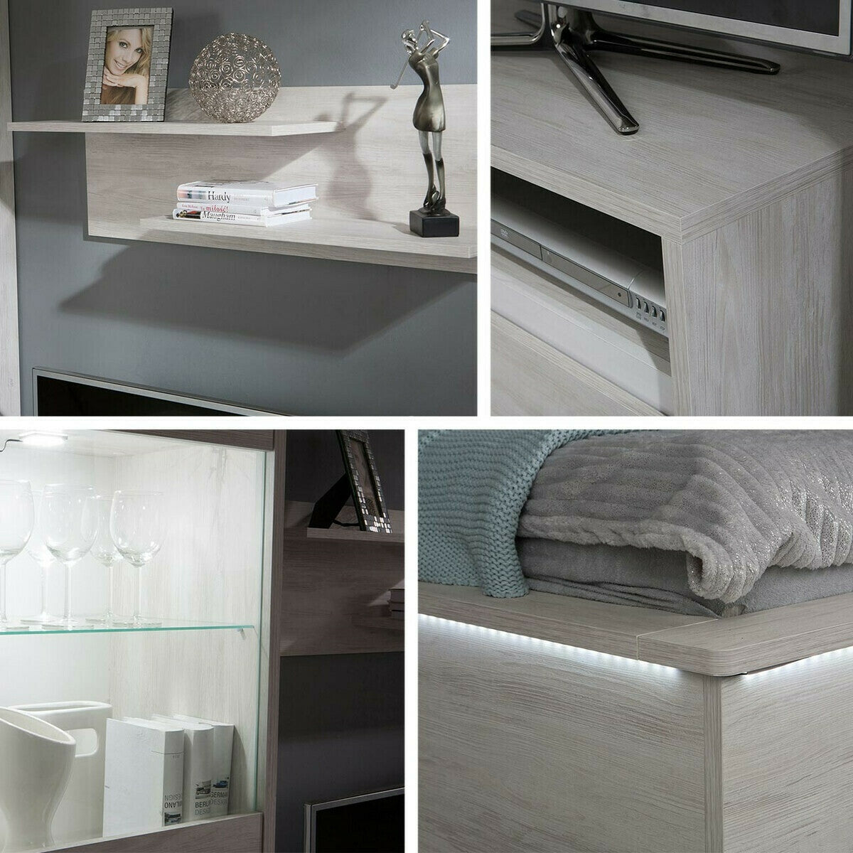 Nappali szett Denver (Verdek II), Led világítás: Igen, Szín: Monastery tölgy + Fényes fekete