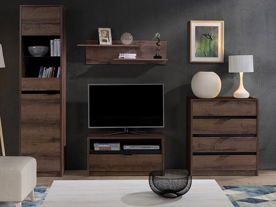 Nappali szett Denver (Verdek II), Led világítás: Igen, Szín: Monastery tölgy + Fényes fekete