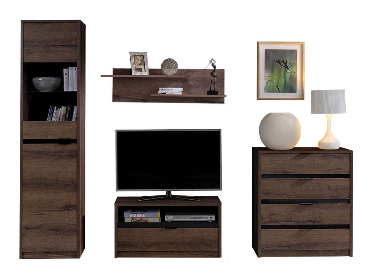 Nappali szett Denver (Verdek II), Led világítás: Igen, Szín: Monastery tölgy + Fényes fekete