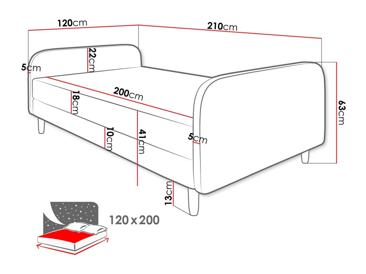 Ágy HOT 3 (Midder 3), Szín: Rico 23, Alvó felület mérete: 120 x 200 cm