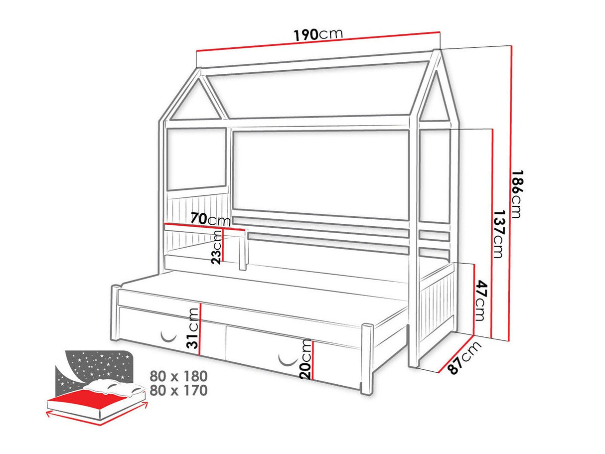 Ágy Jonas (Maranka), Alvó felület mérete: 80 x 180 cm, Ütközőgerenda: Igen