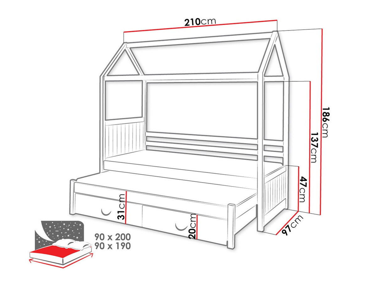 Ágy Jonas (Maranka), Alvó felület mérete: 90 x 200 cm, Ütközőgerenda: Nem