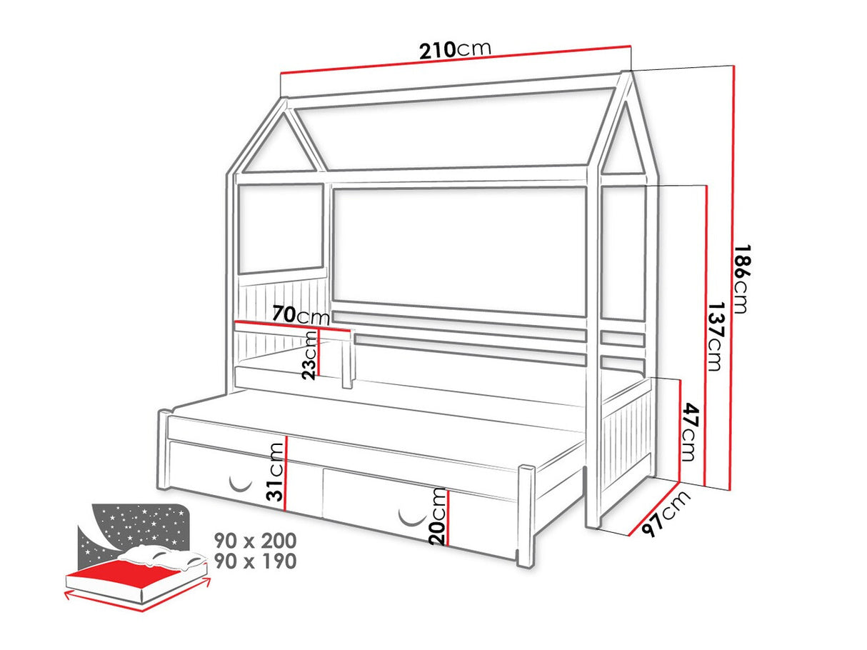 Ágy Jonas (Maranka), Alvó felület mérete: 90 x 200 cm, Ütközőgerenda: Igen