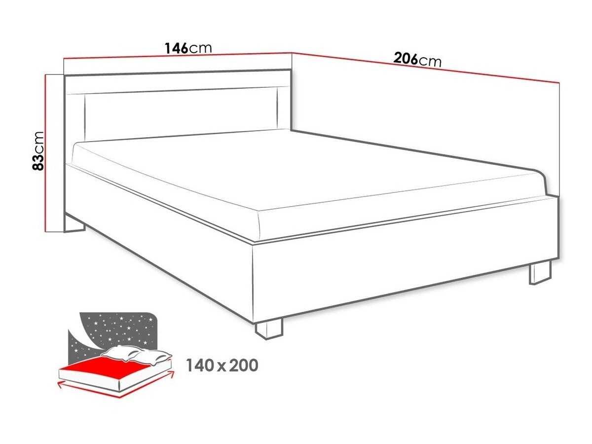 Ágy Cezar C23 (Car CR23), Szín: Sonoma tölgy, Alvó felület mérete: 140 x 200 cm
