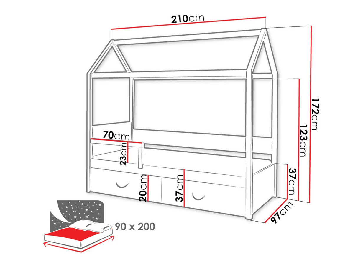 Ágy Ofelia (Fitonia), Szín: Grafit + Fehér, Alvó felület mérete: 90 x 200 cm