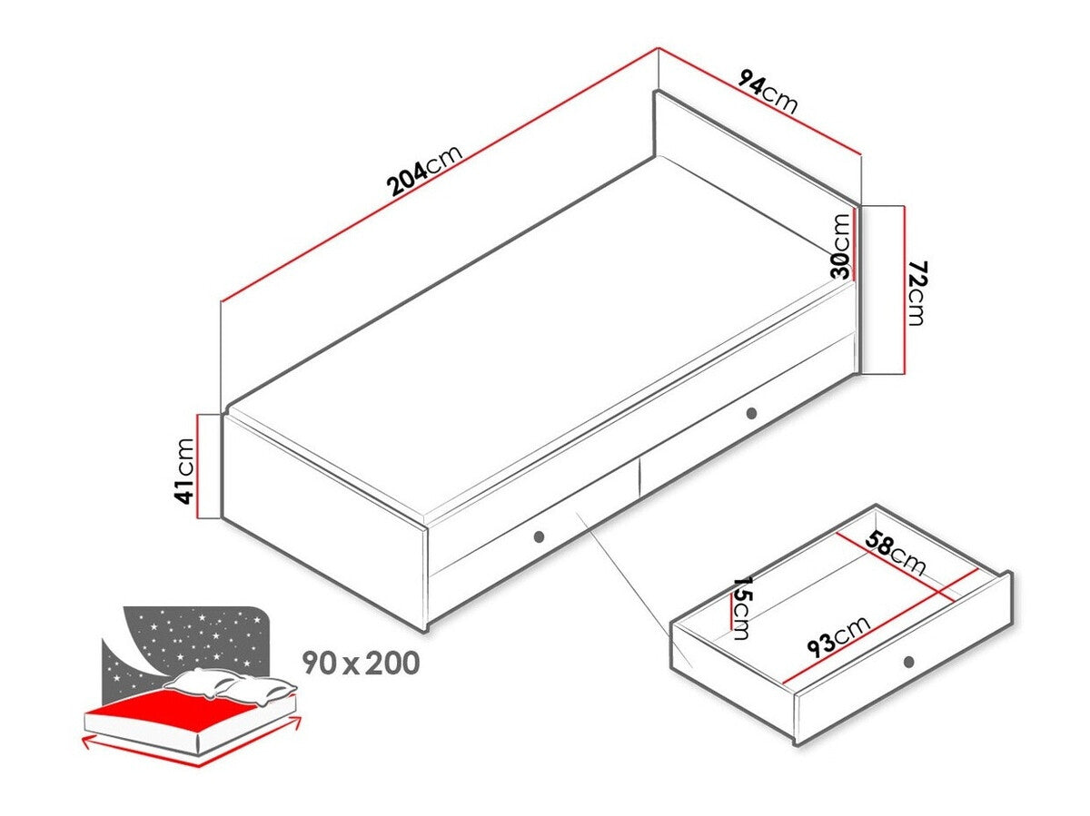 Ágy Nero 14 (Wurak), Szín: Artisan tölgy + Fehér + Szürke