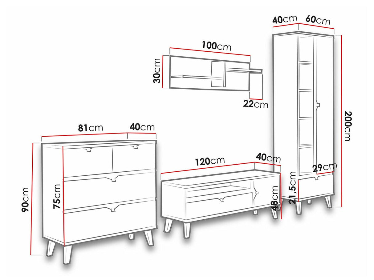 Nappali szett MEMONE (Temero I), Szín: Arany tölgy + Grafit + Fehér