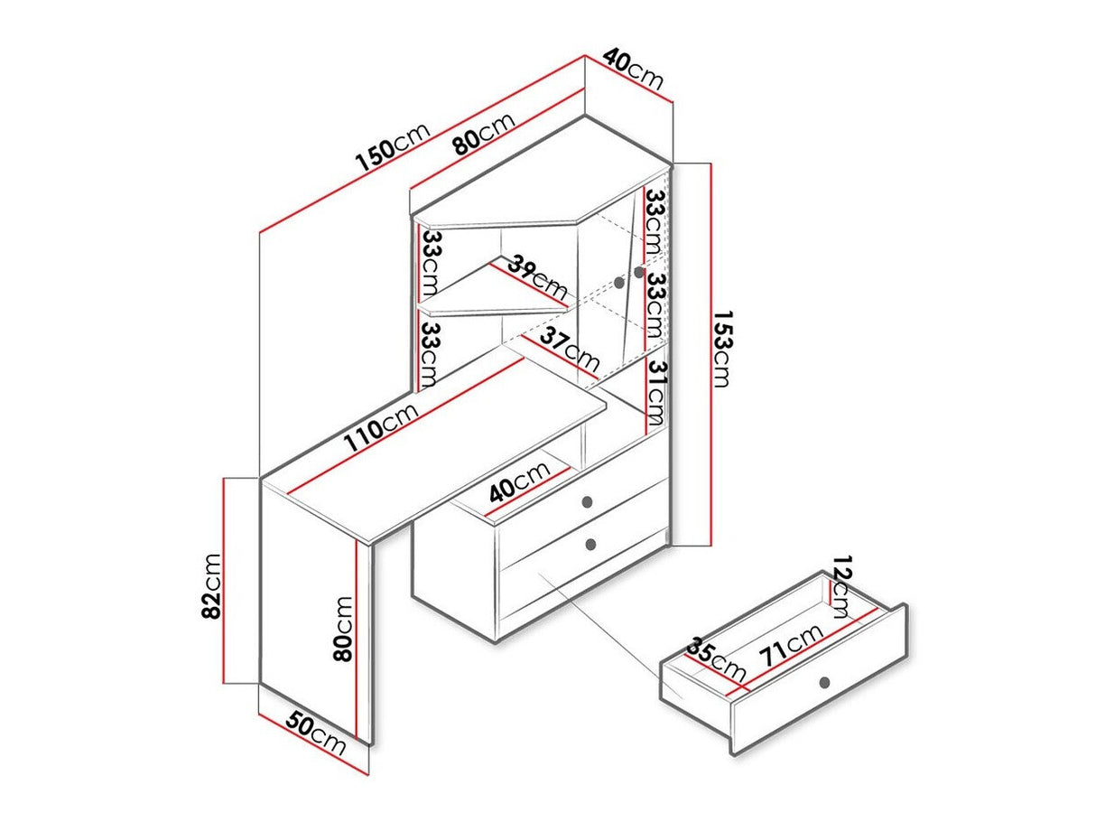 Íróasztal Nero 11 (Wurak), Szín: Artisan tölgy + Fehér