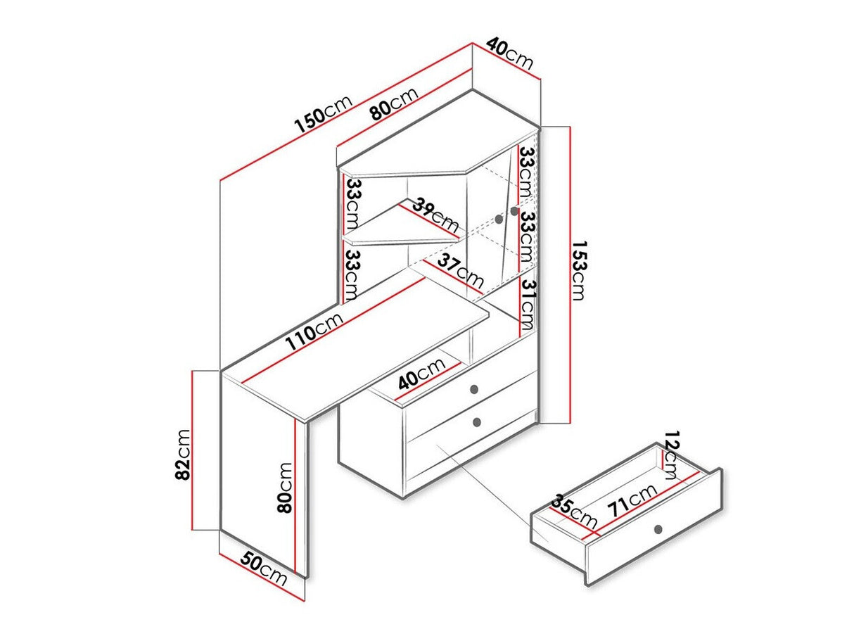 Íróasztal Nero 11 (Wurak), Szín: Artisan tölgy + Fehér + Szürke