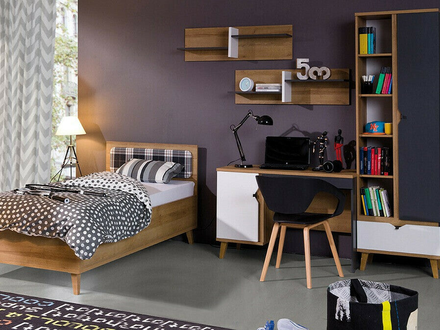 Íróasztal MEMONE (Temero) TM03 I, Szín: Arany tölgy + Grafit + Fehér