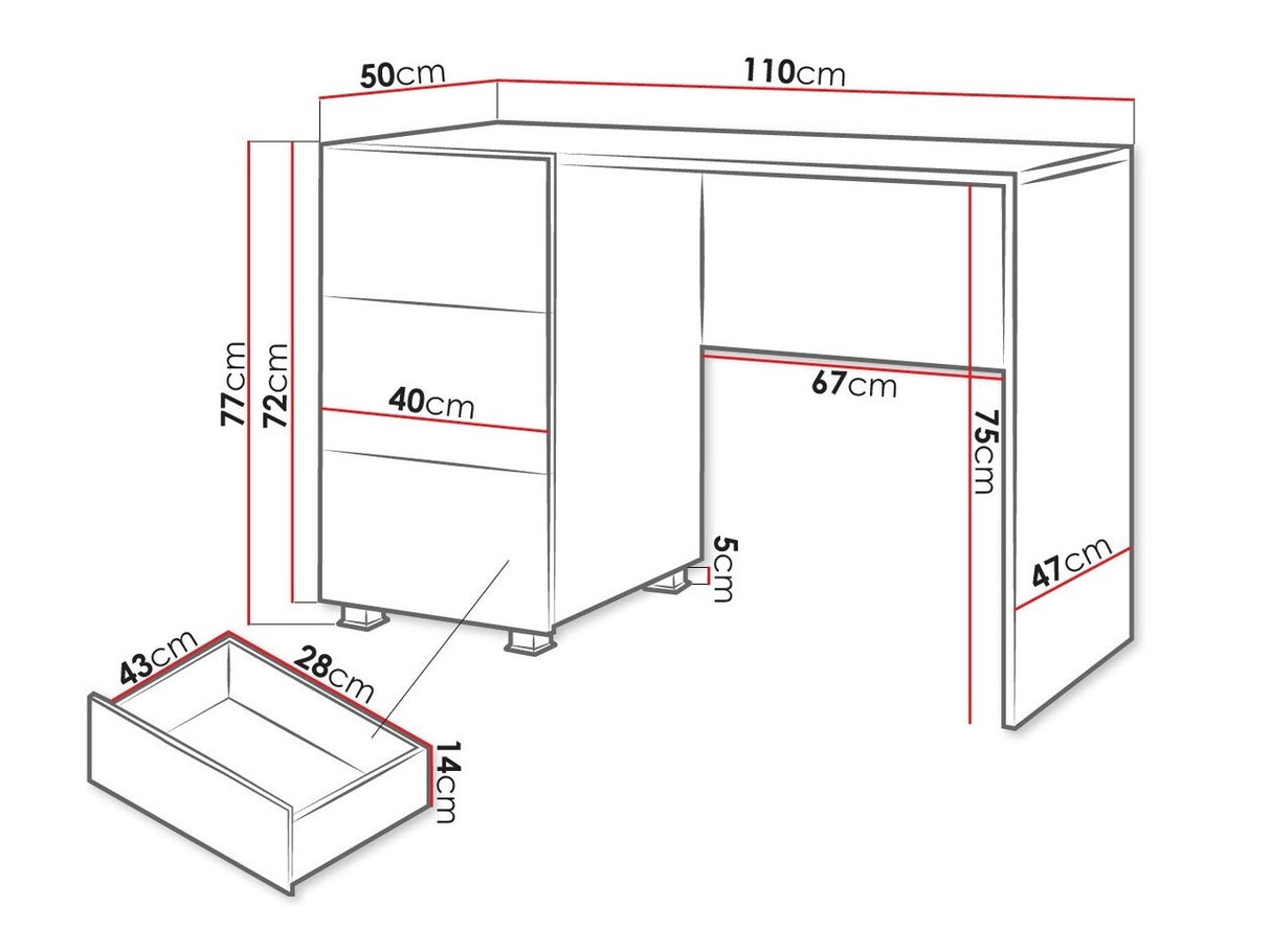 Íróasztal Calabrini (Bralani BR08), Szín: Fehér + Fényes fehér