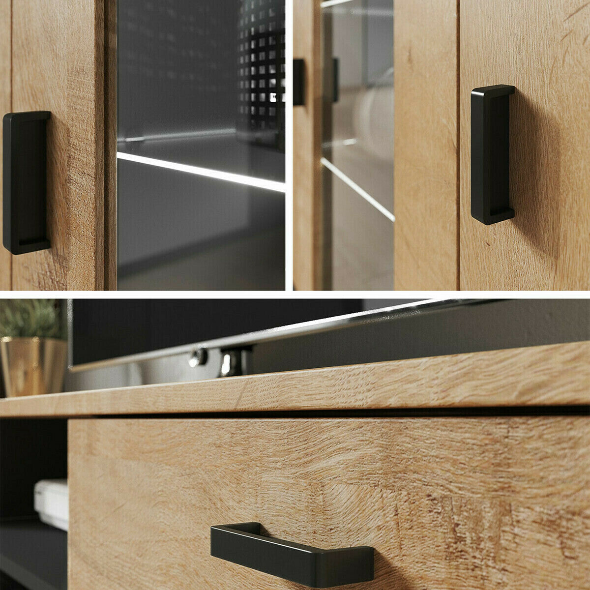 Nappali szett Soho VII (Boho VII), Szín: Fekete + Fényes fekete, Led világítás: Fehér