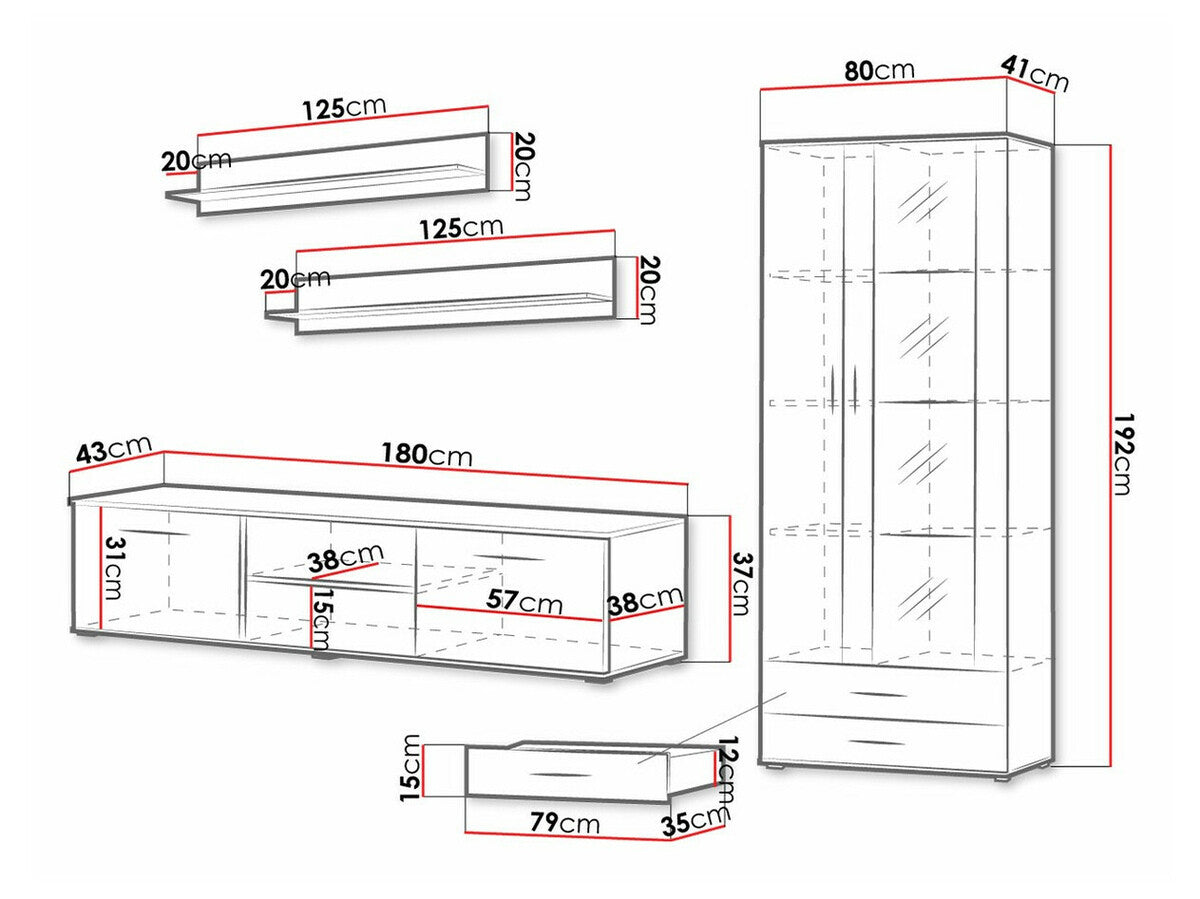Nappali szett Soho VIII (Boho VIII), Szín: Fehér + Fényes fehér, Led világítás: Nem