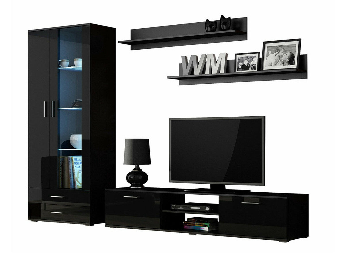 Nappali szett Soho VIII (Boho VIII), Szín: Fekete + Fényes fekete, Led világítás: Kék