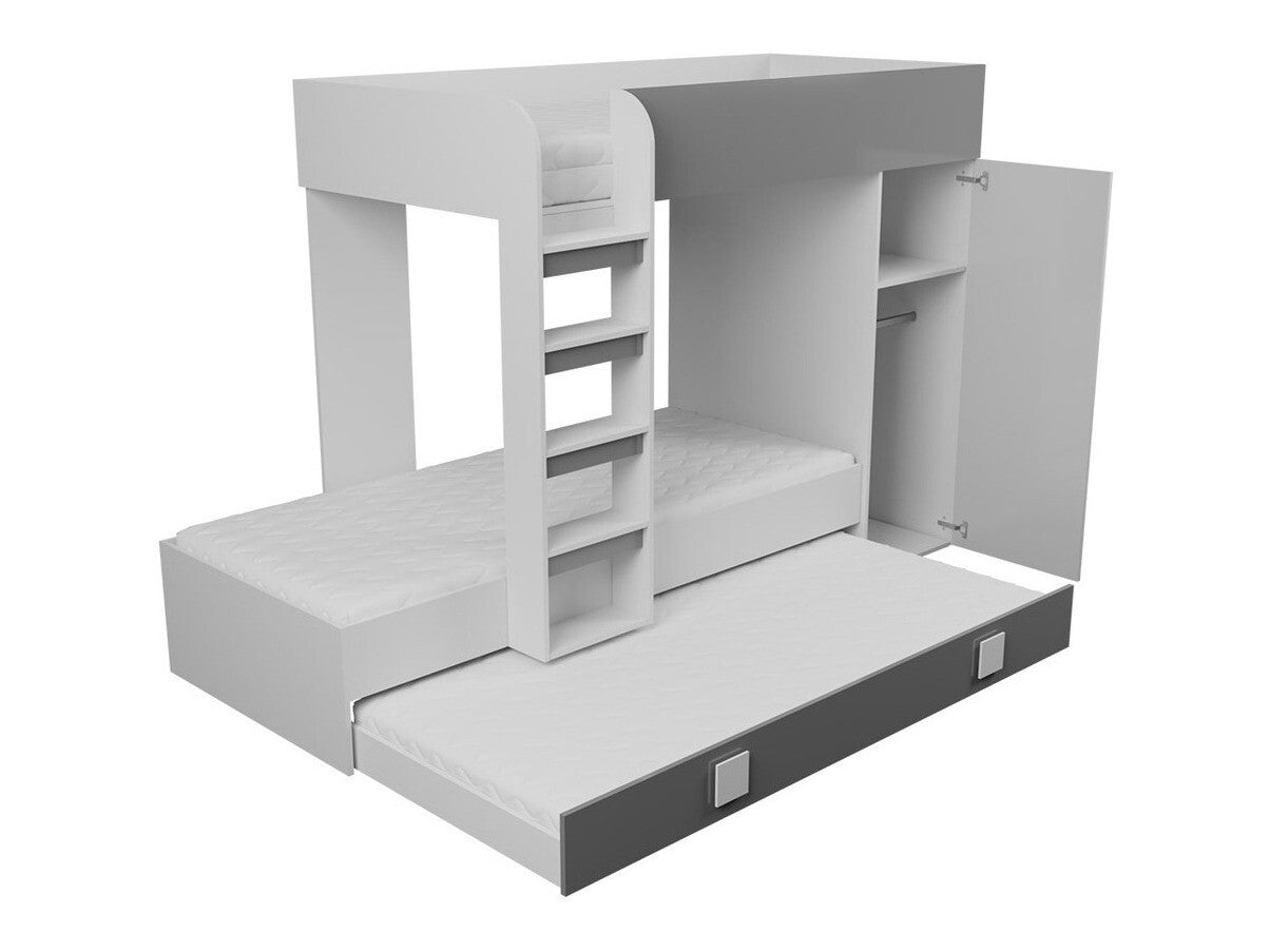Emeletes ágy Toledo 2 (Tomson 2), Szín: Fehér + Fényes fekete + Fényes fehér