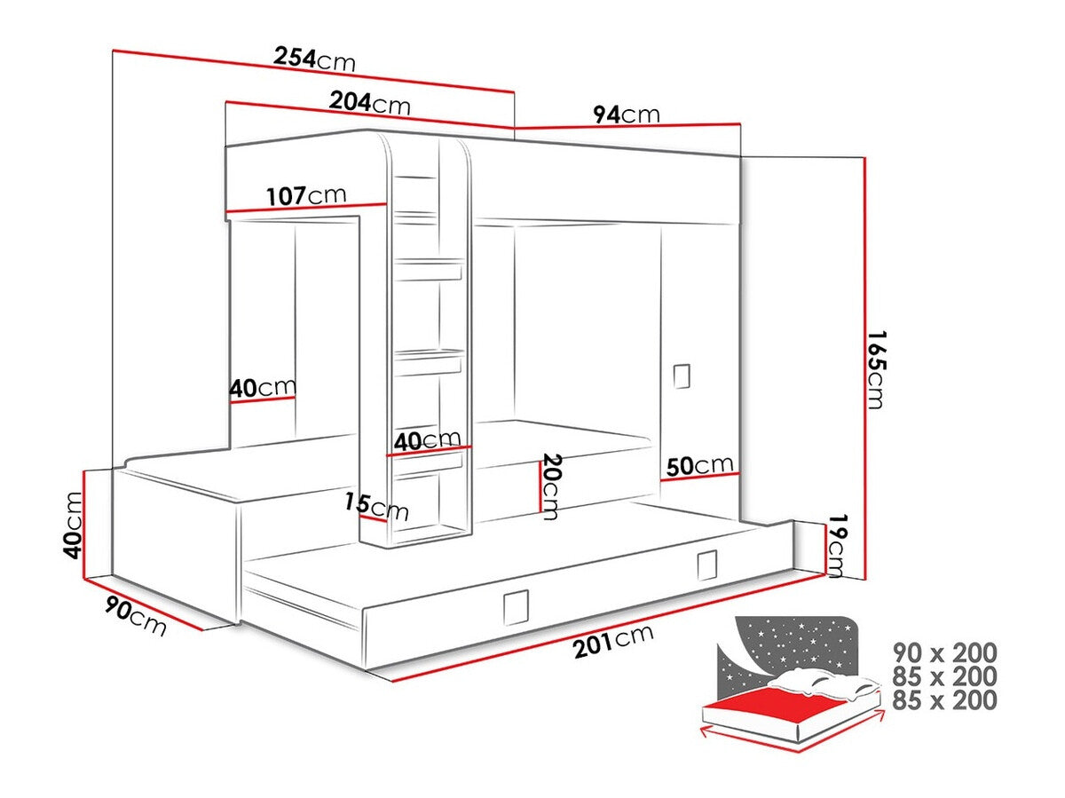 Emeletes ágy Toledo 2 (Tomson 2), Szín: Fehér + Fényes fehér + Fényes fekete