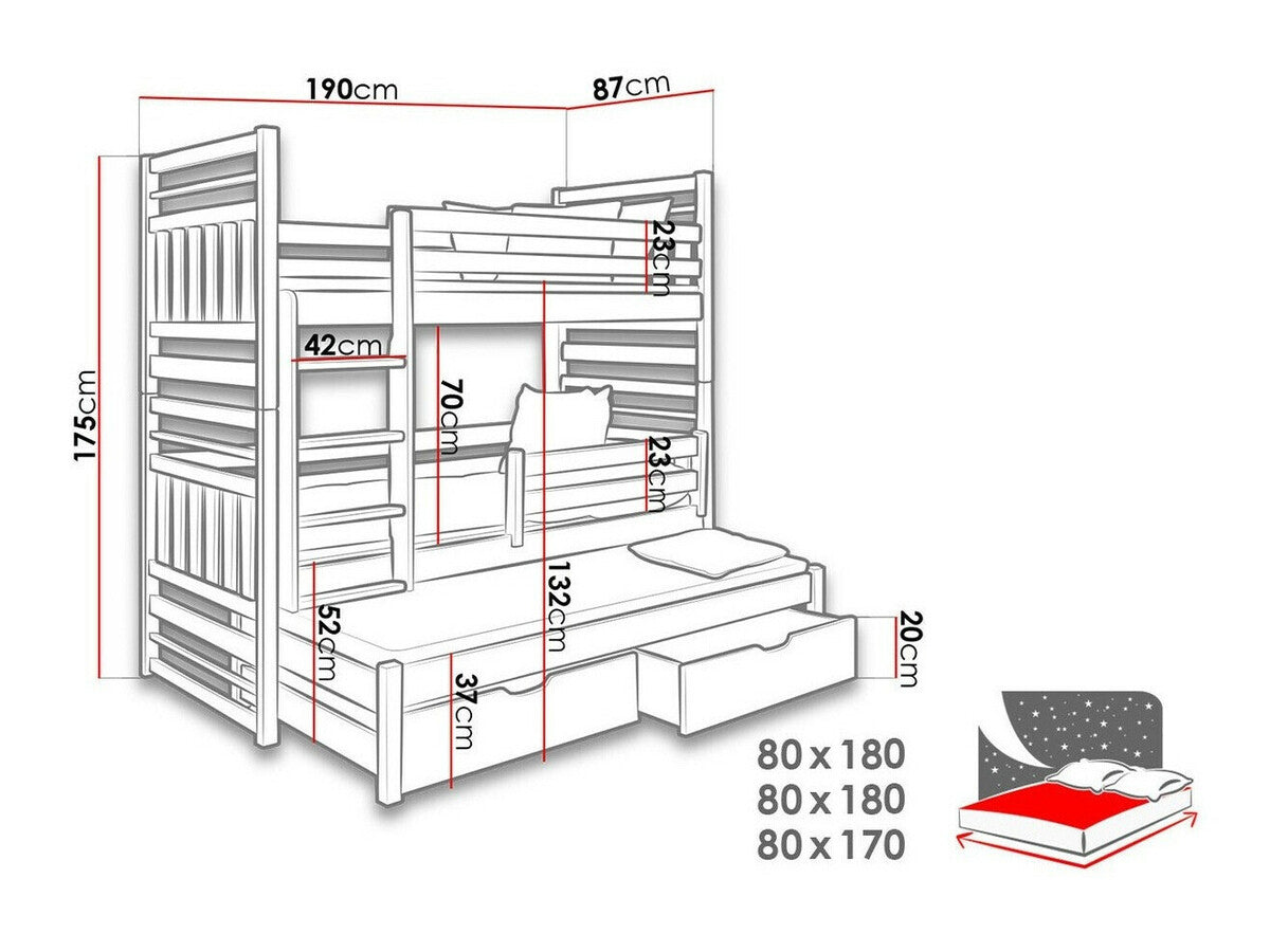 Emeletes ágy Hipolit 80 (Graca 80), Szín: Grafit + Szürke, Változatok: Jobbos
