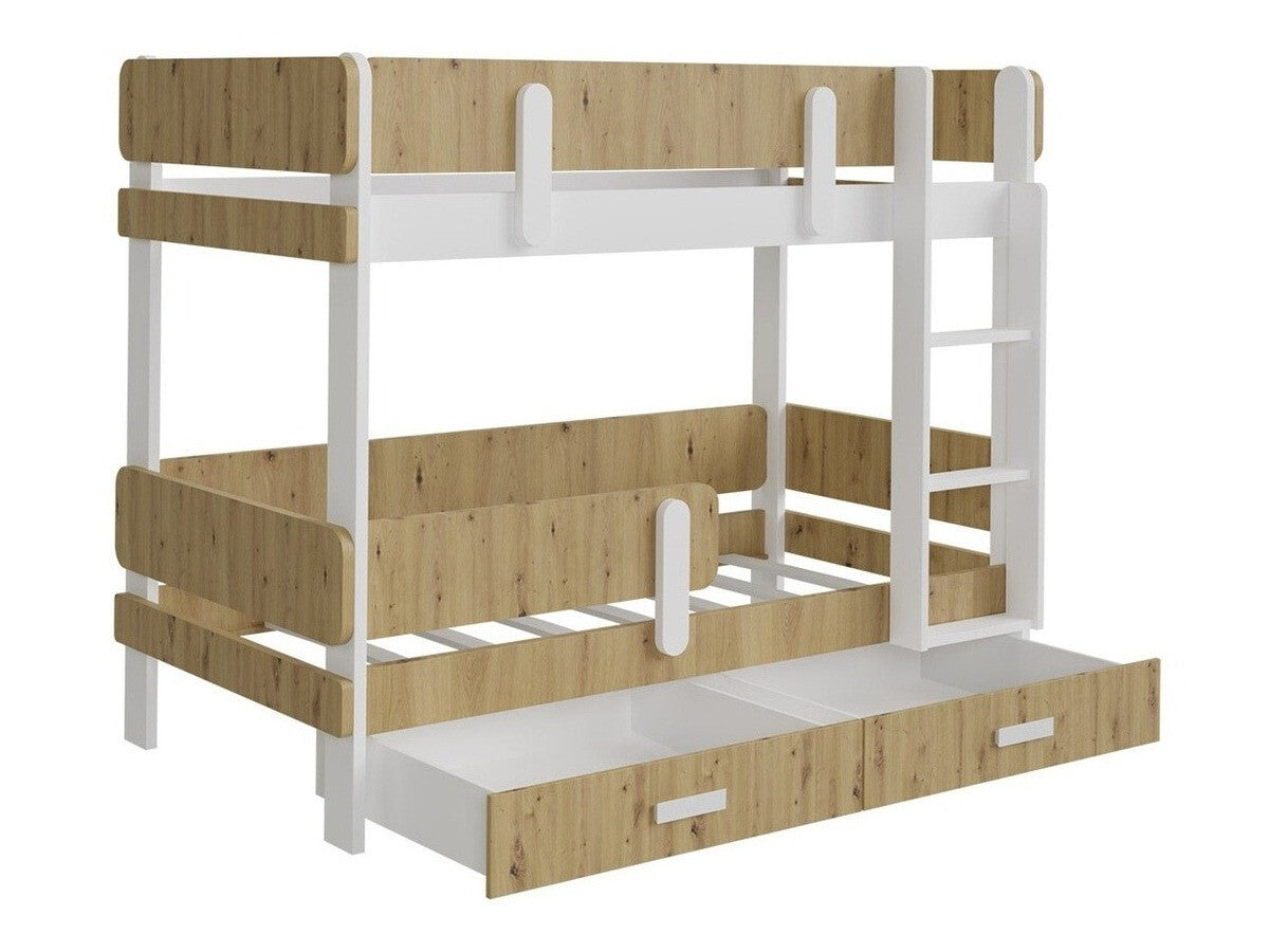 Emeletes ágy ETTORE (Petenti 90), Szín: Fehér + Artisan tölgy, Változatok: Jobbos