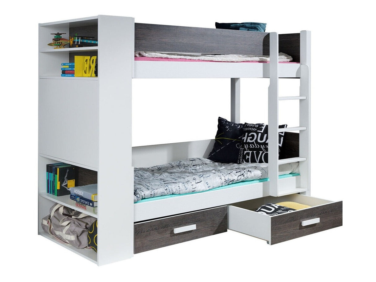 Emeletes ágy GASPAR 90 (Rebiko 90), Szín: Fehér + Sötét Zebrano, Változatok: Jobbos