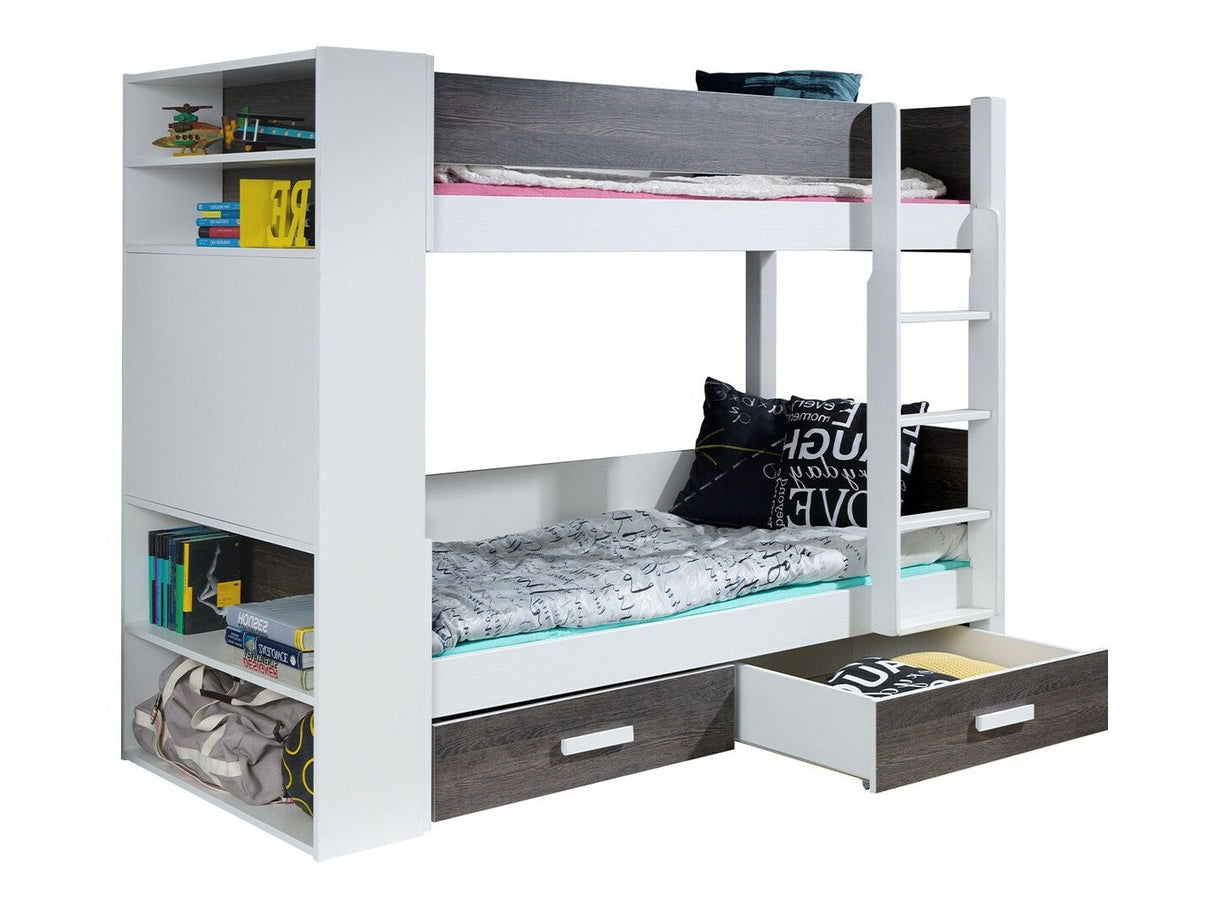 Emeletes ágy GASPAR 80 (Rebiko 80), Szín: Fehér + Sötét Zebrano, Változatok: Jobbos