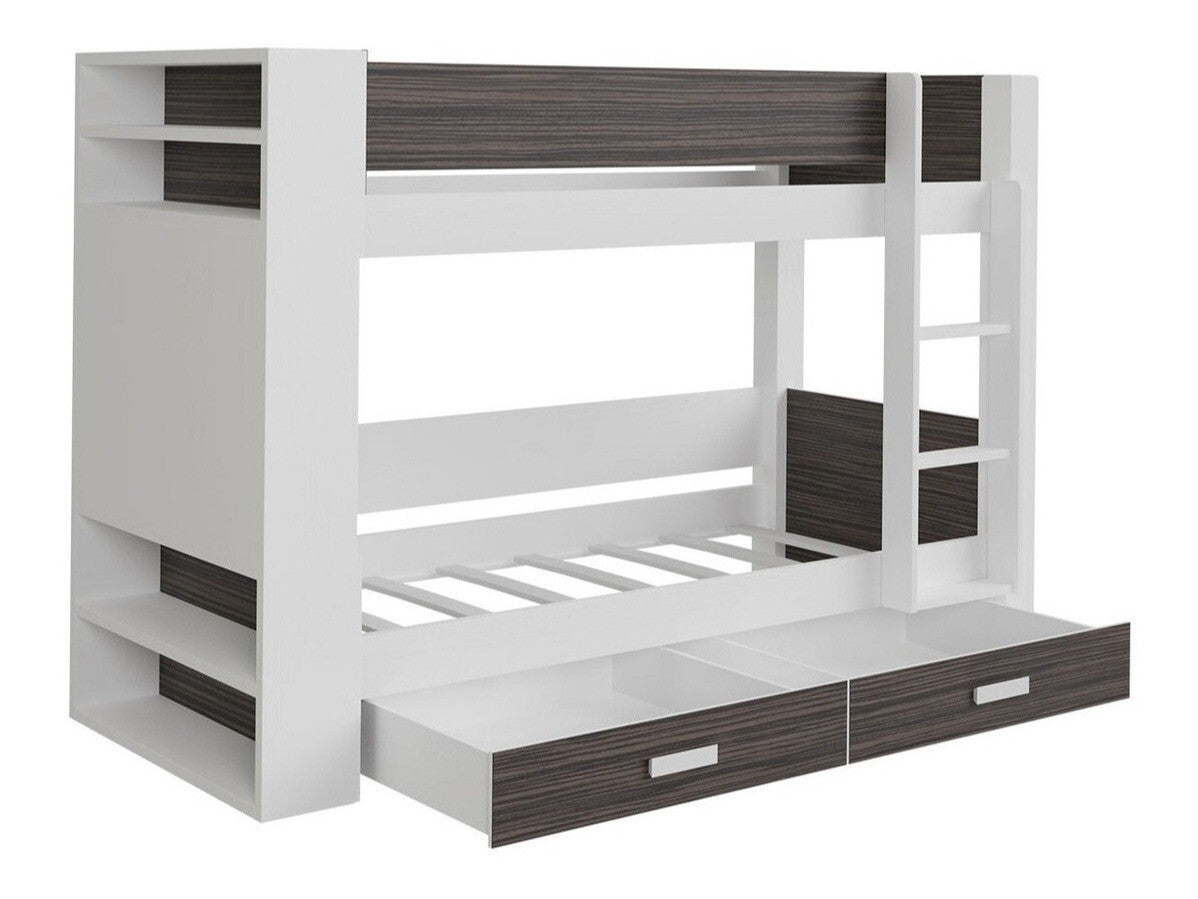 Emeletes ágy GASPAR 80 (Rebiko 80), Szín: Fehér + Sötét Zebrano, Változatok: Jobbos